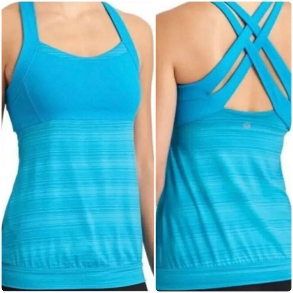 NWT Athleta M Flash Blue Crunch and Punch Tank Top Gym Run Breathable - Picture 2 of 9